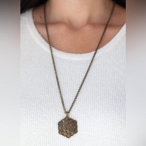 East Coast Elixir Brass Necklace Paparazzi Accessories Vintage Honeycomb